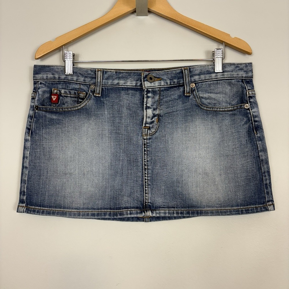 Vtg GUESS DENIM Micro Mini Jean Skirt Ultra Low Rise Y2K Size 32 Blue